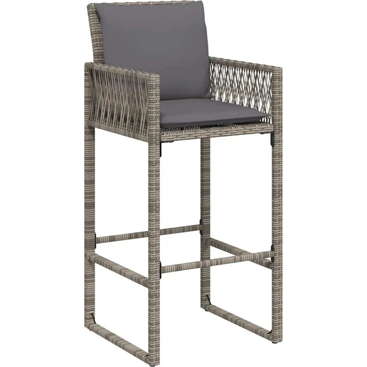 Garten-Barhocker 2er Set, Barstuhl mit Kissen Grau Poly Rattan – Bild 4