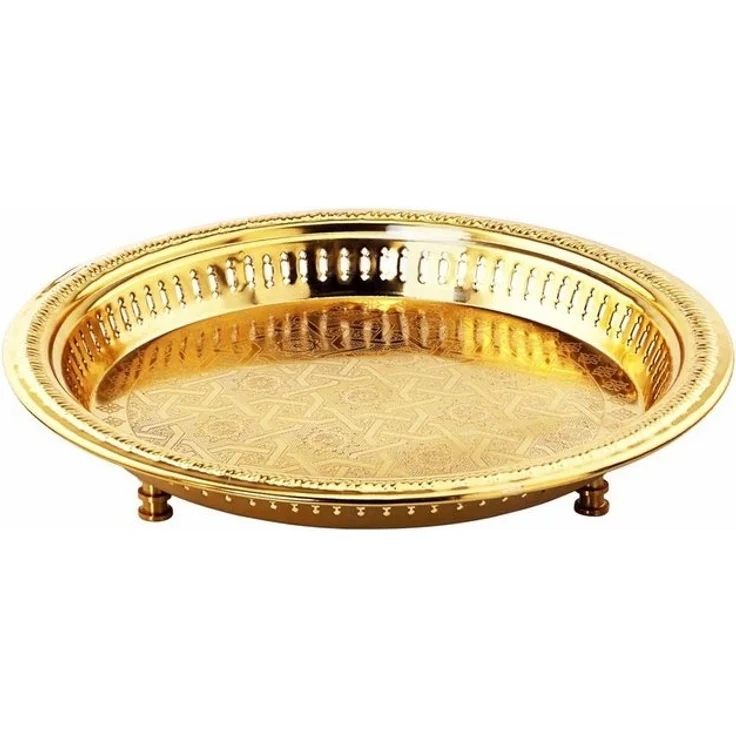 Marrakesch Orient & Mediterran Interior Tablett Orientalisches rundes Tablett Schale aus Metall Juman 27cm groß, Handarbeit – Bild 4