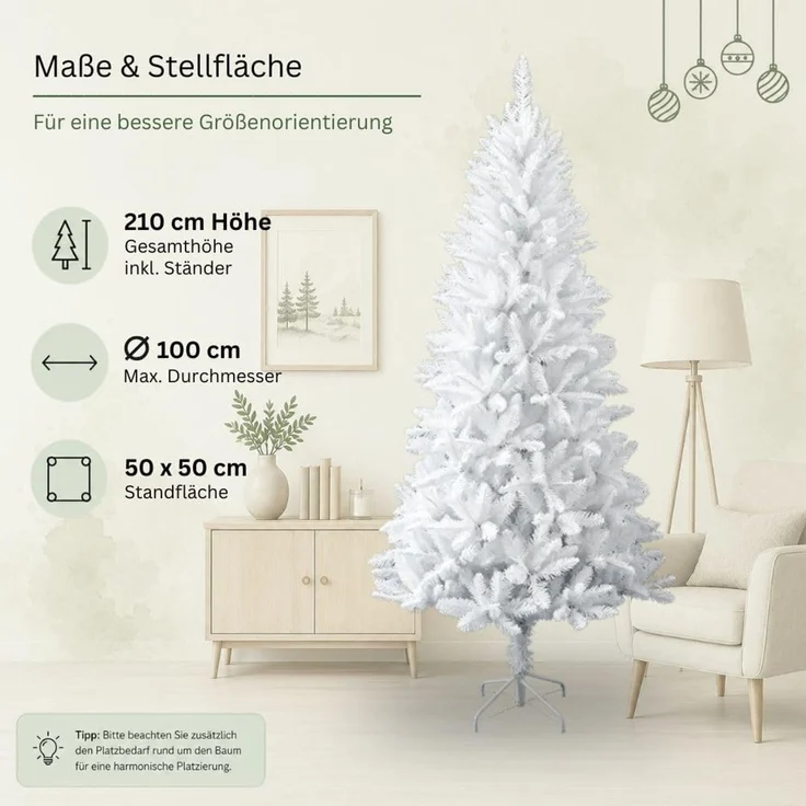 HXT 1015 Weiß 210 cm künstlicher Weihnachtsbaum inkl. Metallständer, schwer entflammbar – Bild 5