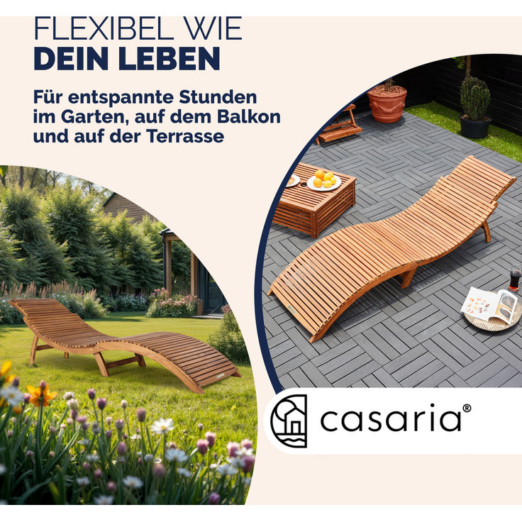 Casaria 'ERGO' Sonnenliege, 2 Stück, Akazienholz, faltbar mit Tragegriff & Kofferfunktion, braun, 17 x 90 x 60 cm – Bild 7
