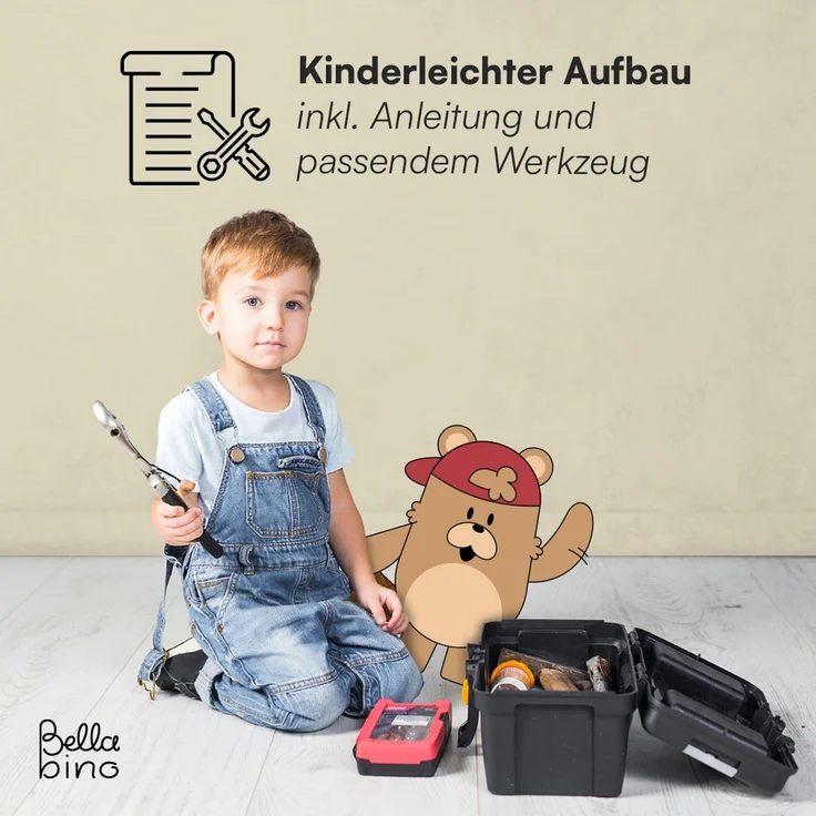 Bellabino 'Towy' Kinderbücherregal, weiß, 43x40x43 cm, Holz, Spielzeugregal mit 3 Ablagefächern und Geheimfach – Bild 9
