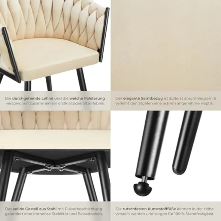 tectake Esszimmerstuhl Astano (2er Set, 2 St), gepolstert, mit Samtbezug, Knotendesign – Bild 9