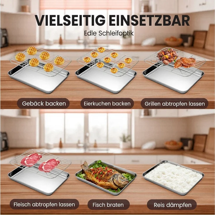 Youyijia Backblech 3er Set Edelstahl Backblech mit Rost Backofenblech – Bild 3