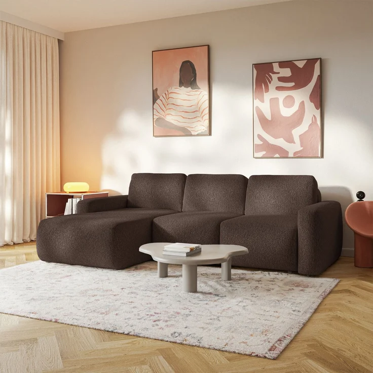 Selsey 'Carnos Mini' Ecksofa mit Schlaffunktion, Ottomane links, Chenille Braun – Bild 3