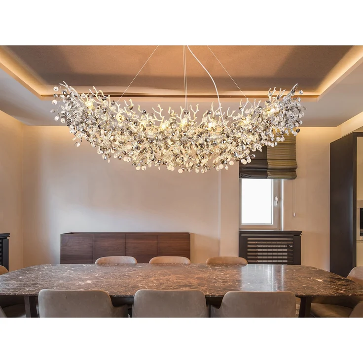 XXL LED Kronleuchter Silber 16-flammig mit Glas Kristall 2-farbig, Breite 150cm – Bild 3