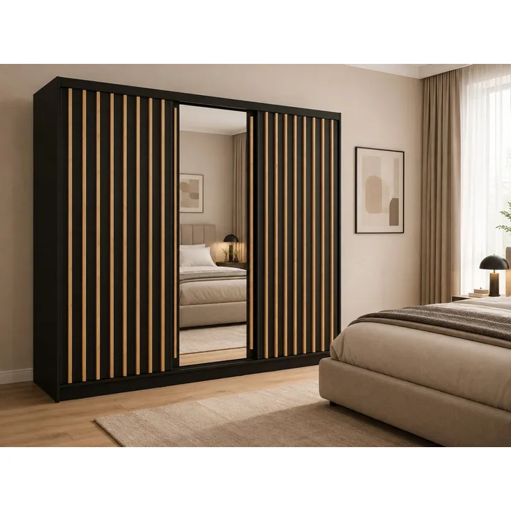 Home affaire Kleiderschrank VILLEFRANCHE modern mit viel Stauraum, Fächer & Kleiderstange, Spiegel Garderobe in 3 Breiten (155, 205, 248 cm), erhältlich in 3 Farben