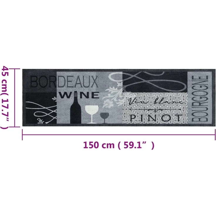 vidaXL Küchenteppich Waschbar Wein Grau 45x150 cm Samt 4005599 – Bild 4