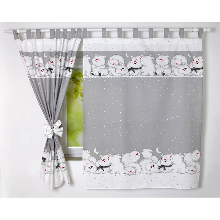 BABYLUX Kinderzimmer VORHANGE mit Schlaufen Kinder und Baby Gardinen 2 x 120 x 160 cm (84. Eisbär Grau)