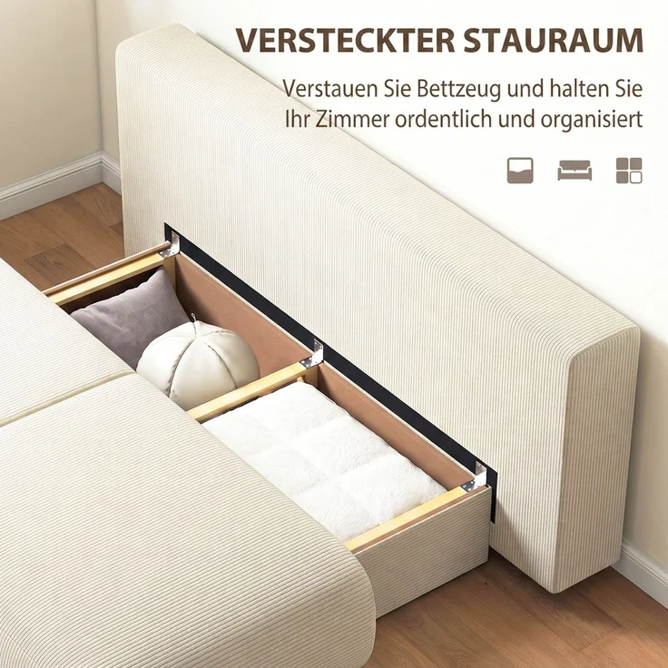 HOMCOM Schlafsofa, Cord (90 % Polyester, 10 % Nylon), Beige, 188 x 100 x 84 cm – Bild 5