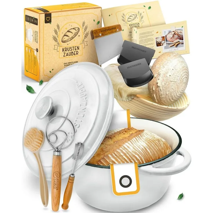 Krustenzauber Brotbackform Emaille Brotbackform 28cm mit Deckel im Komplettset, Kastenform Brot