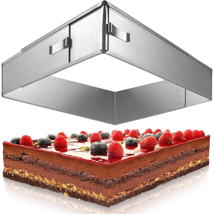 4smile Backrahmen rechteckig verstellbar – Edelstahl Backform rechteckig - Formstabile Kuchenform eckig zum Backen und für die Torten-Zubereitung – Bild 1