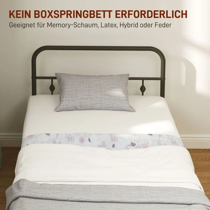 Einzelbettgestell aus Metall, leichte Montage, mit geräuschreduzierenden Gummikits, Schwarz--Schwarz--206.9x91.8x82.5cm--YOUDENOVA – Bild 9