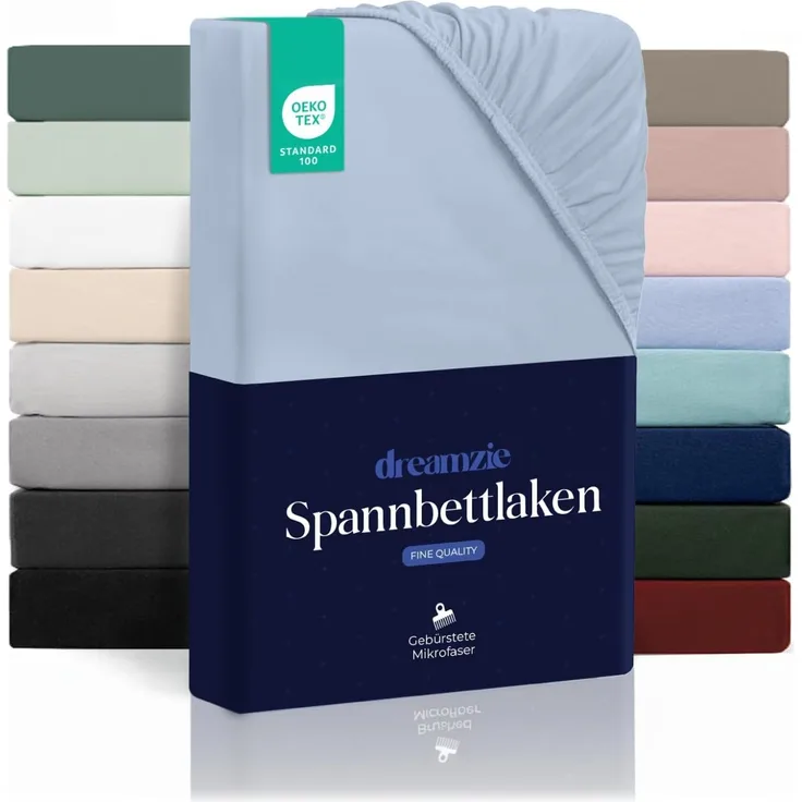 Dreamzie Spannbetttlaken 140x200 cm - Hoher Steg bis 33 cm - 100% Mikrofaser - Blau - Schadstoffgeprüft (Oeko TEX), Bettlaken mit Gummizug