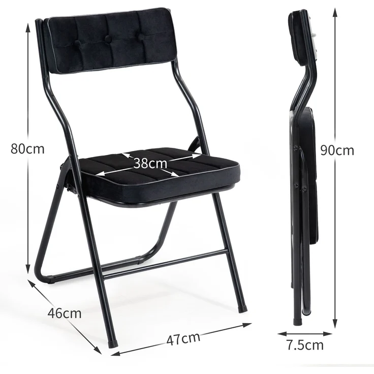 Abrihome Klappstühle 2er-Set mit Kissen, Esszimmerstühle, tragbar, Schwarz, für Küche, Büro, Party – Bild 2