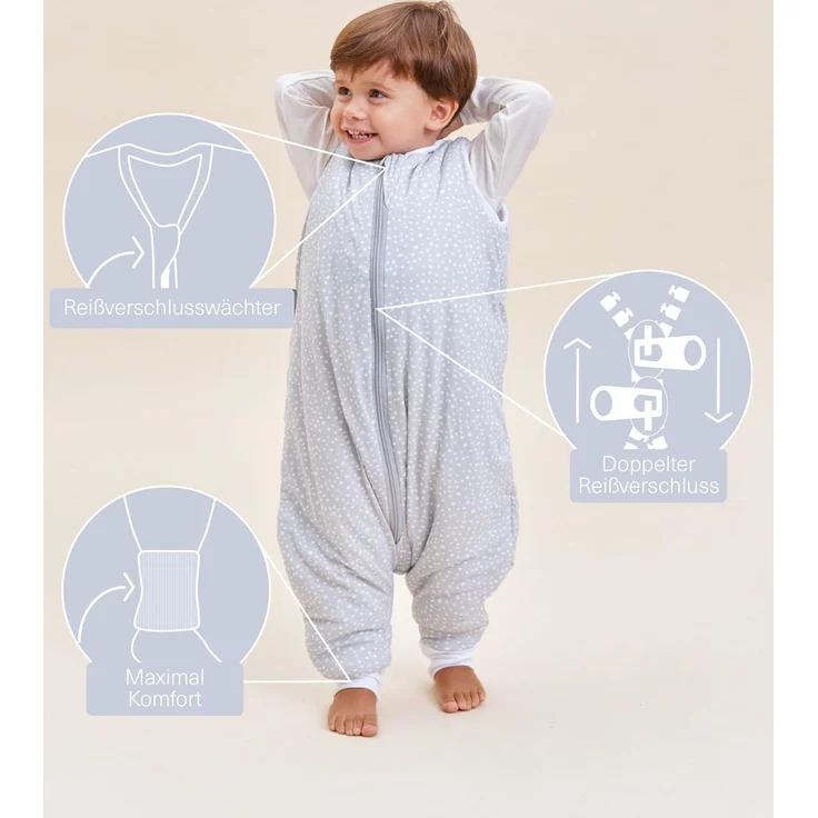 molis&co. Baby-Schlafsack mit Füßen. 2.5 TOG. Größe: 100 cm. Ideal für die Übergangszeit und den Winter. Grey Print. 100% Baumwolle (Oeko-TEX 100). – Bild 3