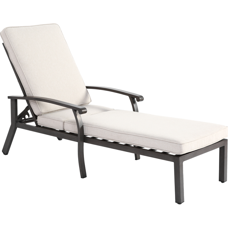 Lounge Gartenstuhl mit verstellbarer Rückenlehne, Aluminium Rahmen, bronzefarbene Pulverbeschichtung, Baumwollkissen Weiß – Bild 5
