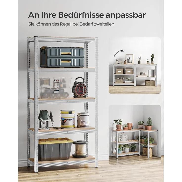 5-stöckiges Lagerregal, 2er-Set, 180 x 90 x 40 cm, max. Belastung 875 kg (175 kg pro Ebene), Regaleinheiten, verstellbar – Bild 7