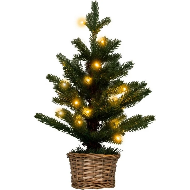 COSTWAY Künstlicher Weihnachtsbaum, 53cm mit 20 LEDs, Weidenholztopf & Timer – Bild 1