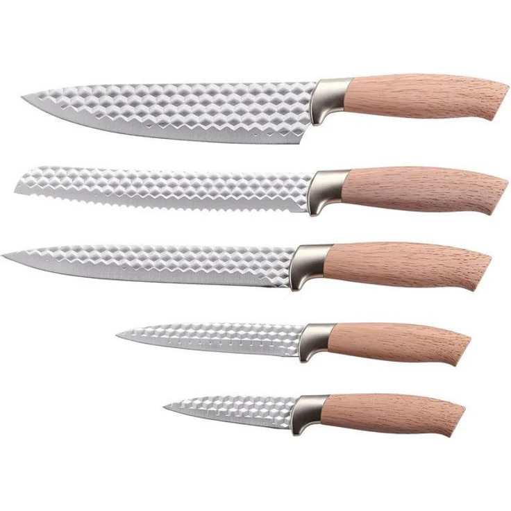 KING Messer-Set NATURELLE (Set, 5-tlg, 5 Küchenmesser), Messerklingen mit Wabenstruktur, Holz-Optik Griffe – Bild 2