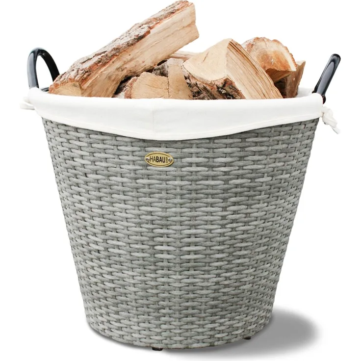 HABAU Holzkorb mit Stoffeinsatz, 42 cm, Grau, aus Polyethylen, mit Metallrahmen