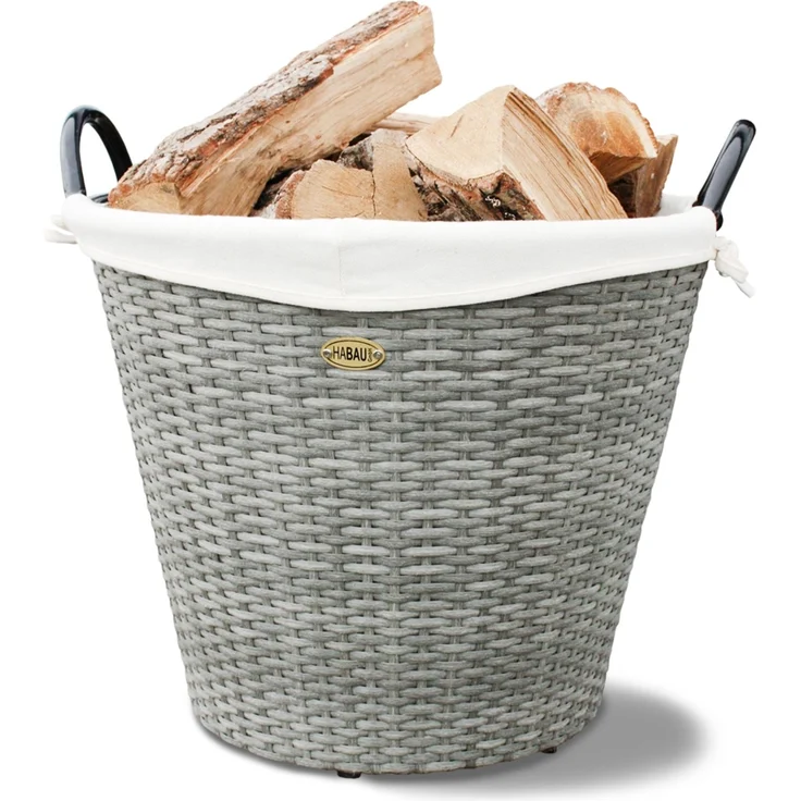 HABAU Holzkorb mit Stoffeinsatz, 42 cm, Grau, aus Polyethylen, mit Metallrahmen – Bild 1