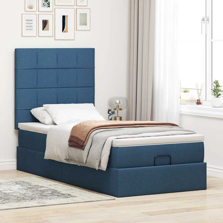 vidaXL Ottomane Bett mit Matratze & LEDs Blau 90x200 cm Stoff 3313981 – Bild 4