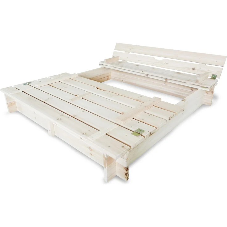 HABAU Sandkasten mit Deckel und Bank, unbehandeltes Holz Natur, 120 x 120 cm – Bild 3