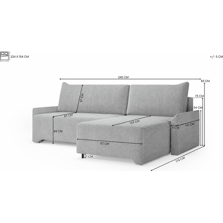 Ecksofa Loco Cord mit Schlaffunktion und Bettkasten | Jan-Art – Bild 5
