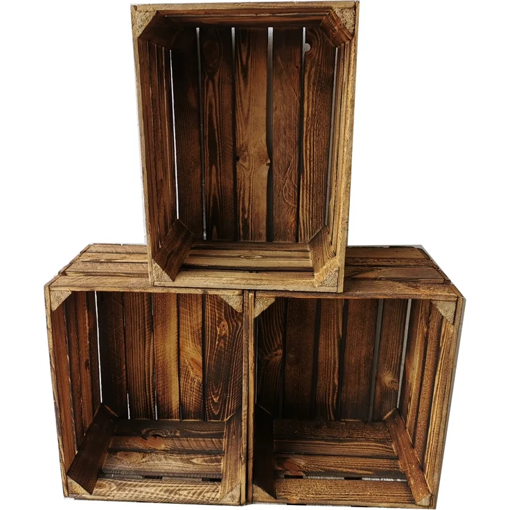 Holzkisten 3er Set Vintage Geflammt 50 x 40 x 30cm – Bild 1