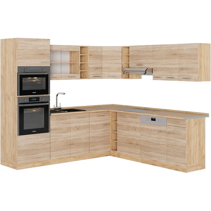 Eckküche R-Line Sonoma/Goldkraft Eiche 247 x 46 cm ohne Arbeitsplatte Vicco – Bild 1