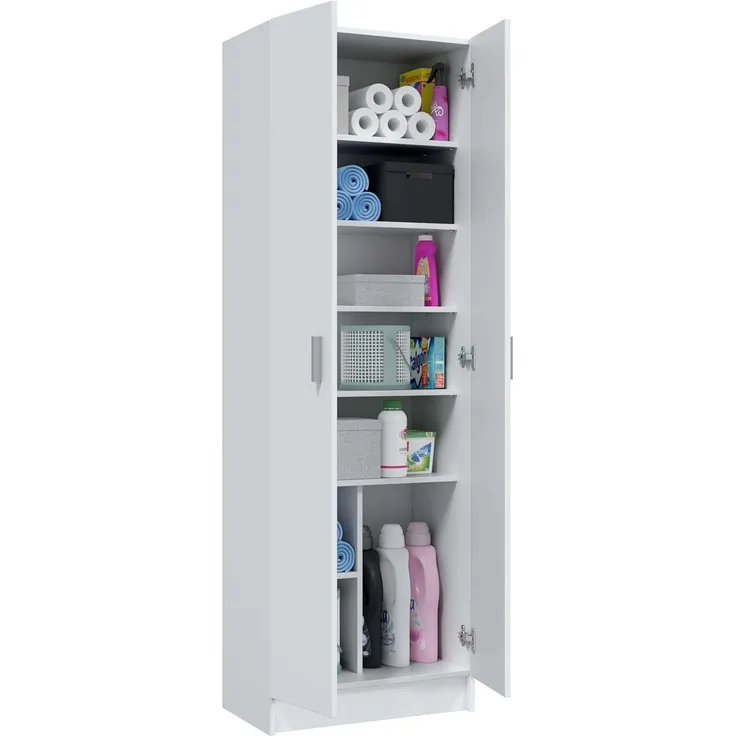 Mehrzweck-Kleiderschrank mit zwei Türen mit sechs Einlegeböden, Farbe Weiß, Maße 59 x 180 x 37 cm