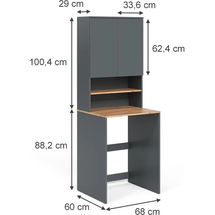 Waschmaschinenschrank Viktor Anthrazit/Goldkraft Eiche 68 x 88.2 cm 2 Teile mit Regal Vicco – Bild 3