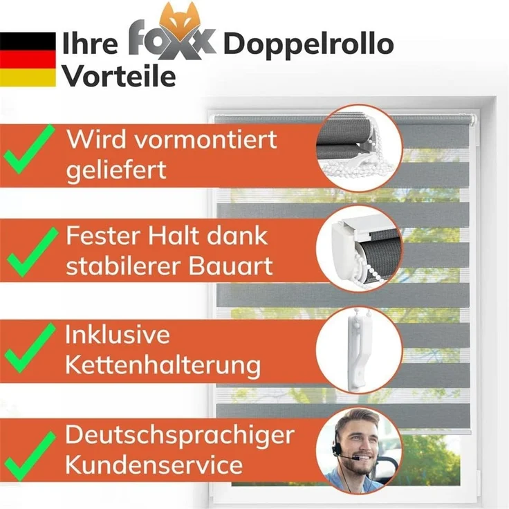 Doppelrollo Klemmfix ohne Bohren weiß 95x140 cm [Stoffbreite 91cm] Duo Rollo für Fenster/Türen Gardine Zebrarollo - Breite (cm): 95, Farbe: Weiss , Höhe (cm): 140 – Bild 7