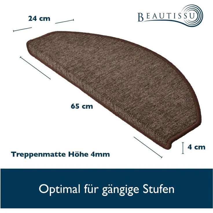 Beautissu Stufenmatte ProStair, 55x15cm, Braun, 15 Stück, Treppenmatte, halbrund, Höhe: 4 mm, Selbstklebend, Trittschalldämmung von ca. 20dB – Bild 4