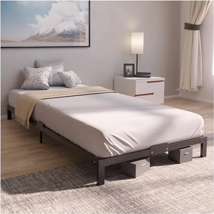 Dreamzie Bett 90x200 aus Metall - Bettgestell 90x200 für Matratze Einzelbett, Höche 25 cm - Robust, Leichte Montage, Umfangreicher Stauraum - Schwarzer Lattenrost – Bild 2