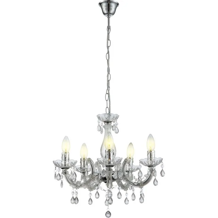 Kronleuchter, Lüster, Kristalle, klar, 5-flammig, H 128 cm