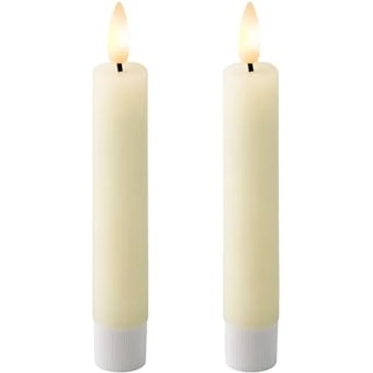 Lumineo LED-Kerze, Timer, warmweiß, LED Kerzen 14,5cm mit Timer Wachs 2 Stück Creme / Warmweiß