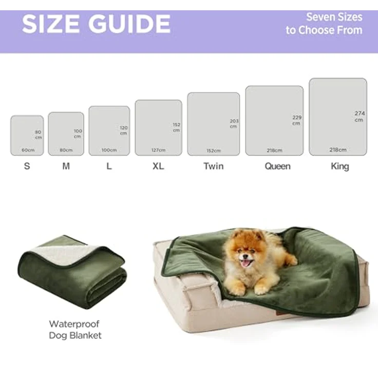 Lesure wasserdichte Hundedecke Grosse Hunde - 100x80 cm Outdoor Hundedecke waschbar, Hundedecke Sofaschutz aus Sherpa Fleece, Katzendecke flauschig und weich, Olivgrün – Bild 5