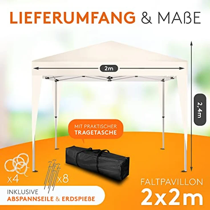 Kronenburg Faltpavillon wasserdicht Dachmaß 2x2 m UV Schutz 50+ Pavillon in Champagner – Bild 3