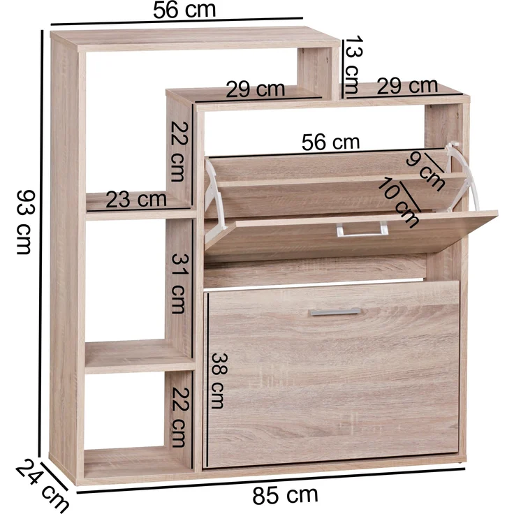 FINEBUY Schuhkipper FB45127 (85x24x93 cm, Schuhschrank Sonoma Eiche Modern), Schuhregal mit Ablage, Flurschrank Schuhkommode – Bild 3