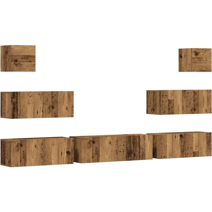 vidaXL 7-tlg. TV-Schrank-Set Wandmontage Altholz-Optik Holzwerkstoff 3329019