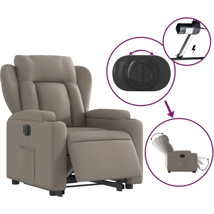 vidaXL Relaxsessel mit Aufstehhilfe Elektrisch Taupe Stoff 3204514 – Bild 5