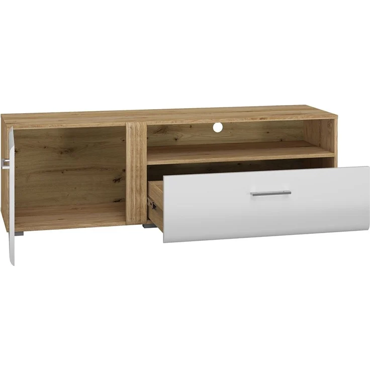 TV Lowboard 150 cm in Eiche Castello Nb. mit weiß Hochglanz AKRON-131 MDF Front mit edler Fräsung, B/H/T: ca. 150/47/42 cm – Bild 3