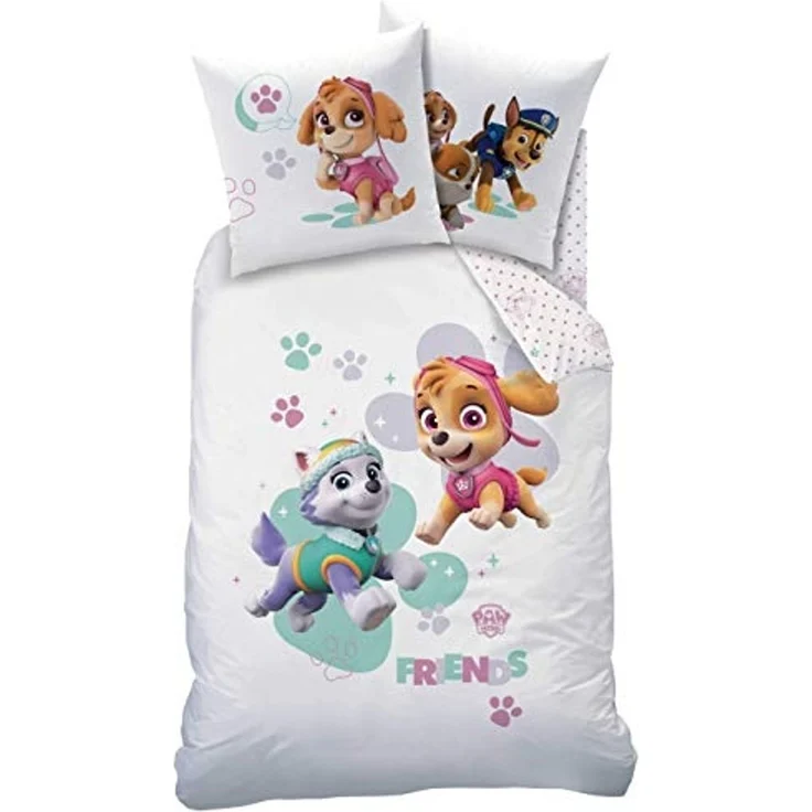 MTOnlinehandel Kinderbettwäsche Paw Patrol 135x200 + 80x80 cm, 100 % Baumwolle, Renforcé, 2 teilig, Bettwäsche-Set Skye & Everest für Kinder, Mädchen und Jungen – Bild 4