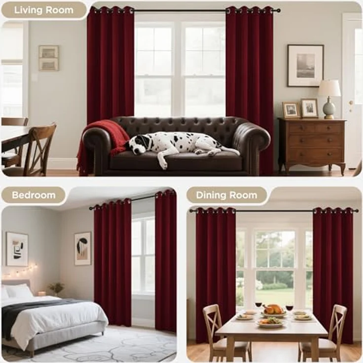 Joydeco Verdunkelungsvorhänge, 304,8 cm lang, 2 Paneele, wärmeisoliert, lange Vorhänge, 2 Burgunderrot, Raumverdunkelungsvorhänge für Schlafzimmer, Wohnzimmer, Fenster (B 132 x L 305 cm, Burgunderrot) – Bild 8