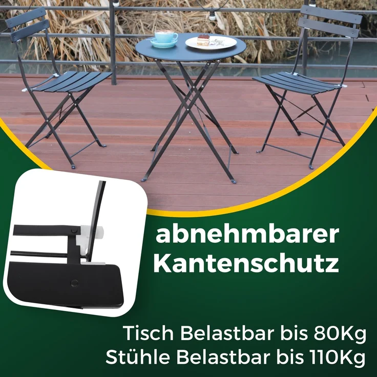 Albatros Bistroset 3-teilig Schwarz – Bistrotisch mit 2 Stühlen – klappbare Stühle und Tisch aus robustem Metall – optimal als Balkonmöbel Set oder Gartenmöbel in modernem Design – Bild 4