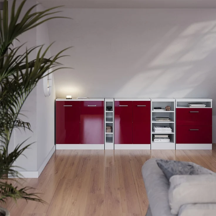 Küchenschrank für Dachschrägen R-Line Rot Hochglanz 60 cm mit 2 Schubladen, Schrankkorpus 60 cm Tiefe Vicco – Bild 5