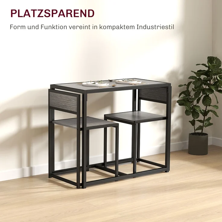 MELAYR, 3-teiliges Bartisch-Set Hochtisch-Set 3-teilig, 2 Stühle, 1 Tisch, 90 cm x 47 cm x 76 cm, Grau – Bild 6