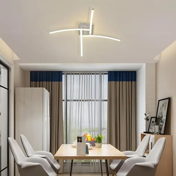 Goeco LED Deckenleuchte Innen, 24W 60 CM Acryl Deckenlampe Wohnzimmer mit 4 Fimmige, 4500 K Neutrales Licht, Moderne LED Lampen Deckenbeleuchtung für Schlafzimmer Büro Küche, Weiß – Bild 5