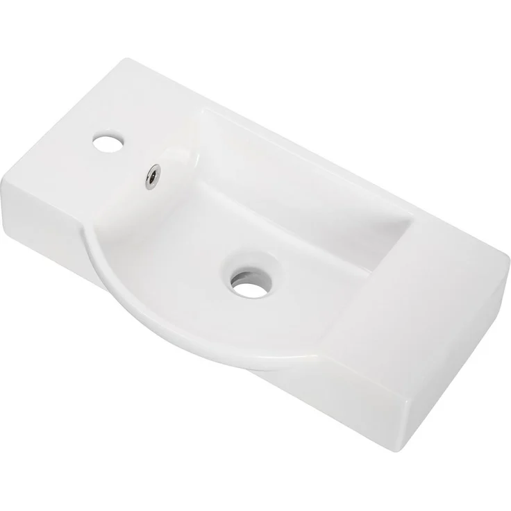 FACKELMANN SBC MILANO Gäste WC Waschtisch Set 55 cm breit, Weiß/Braun hell, Waschbecken Keramik Weiß, Hahnloch links – Bild 2